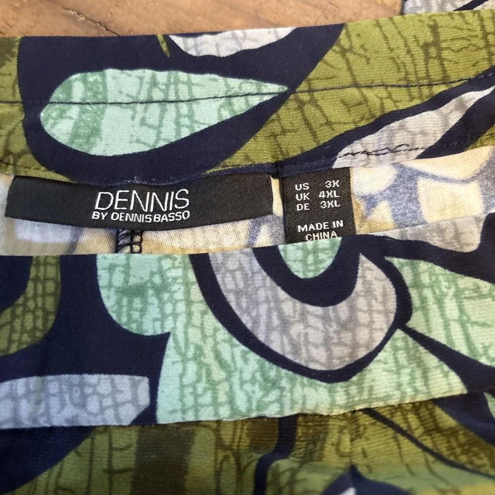 Dennis by Dennis Basso 2pc Long Sleeve top/pant Set 3X Stretch Green Blue Floral